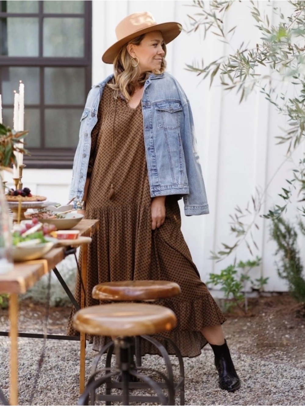 Carly Jean Los Angeles Brown Printed Tiered Maxi Dress